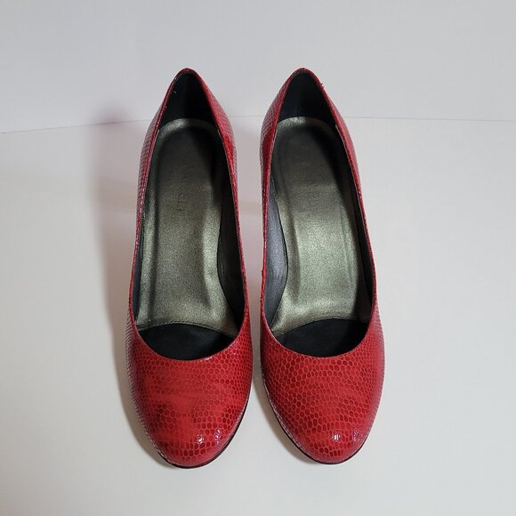 Vaneli Womens Red Heels Size 9 Pumps Snakeskin Udex 3" Round Almond Toe Shoes - Picture 3 of 4
